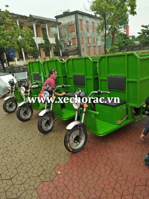 Xe chở rác chạy điện thùng lật đổ 1 khối động cơ 1000W moto không chổi ...