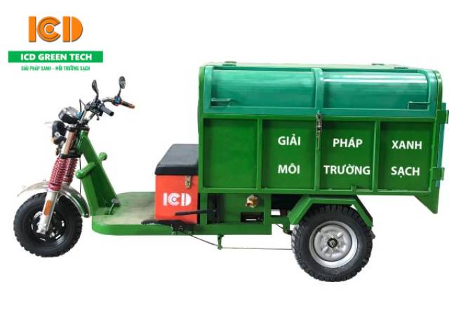 Xe điện chở rác 1.5 khối nắp kín ben thủy lực tự đổ